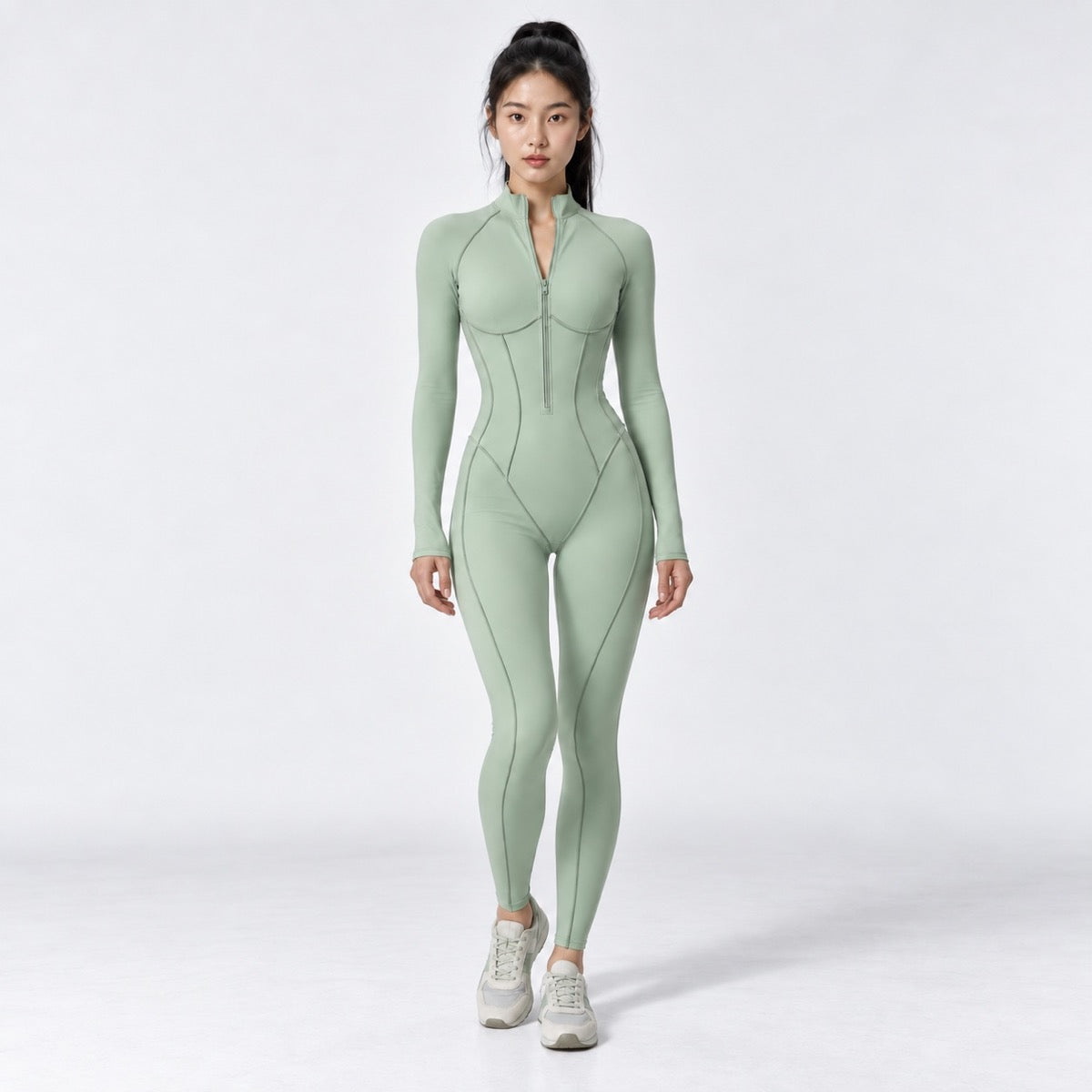 Light Green Anywhere Jumpsuit in a standing pose.