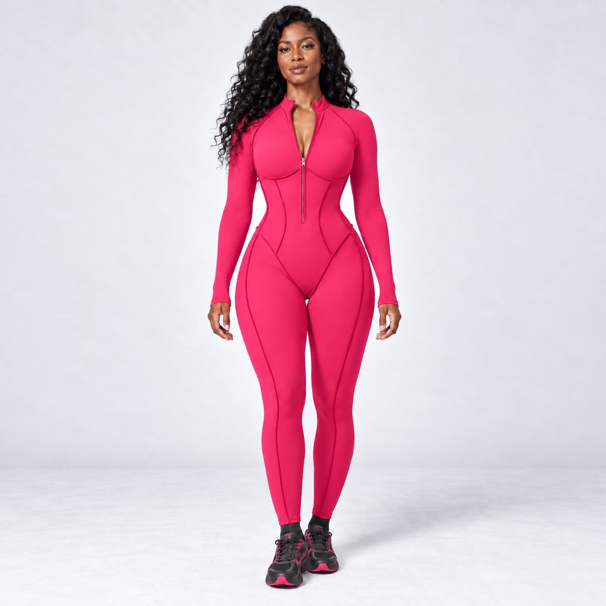 Raspberry Anywhere Jumpsuit in a standing pose.
